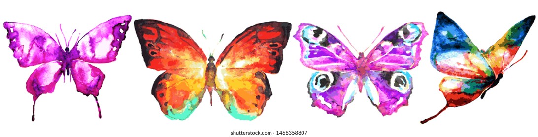 beautiful pink butterfly,watercolor,isolated on a white