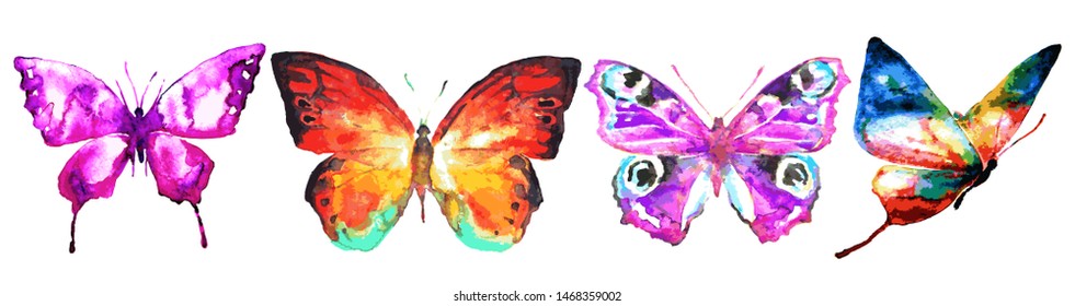 Beautiful Pink Butterflywatercolorisolated On White Stock Illustration ...