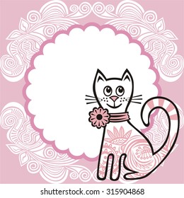 Beautiful pink cat floral pattern background vector illustration