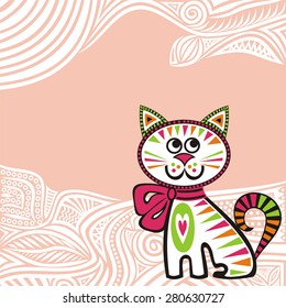 Beautiful pink cat vector illustration