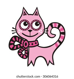 Beautiful pink cat vector illustration