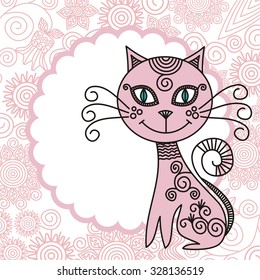 Beautiful pink cat vector illustration