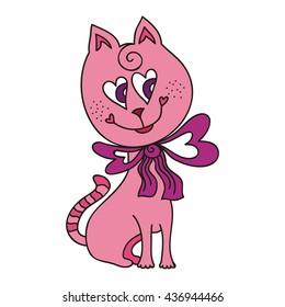 Beautiful pink cat. Vector illustration.