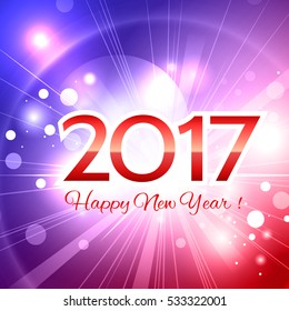 Beautiful pink Christmas background with a bright flash of light and the words Happy New Year 2017!
