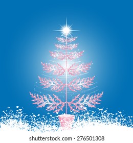 Beautiful pink Christmas tree with grunge background -vector illustration  