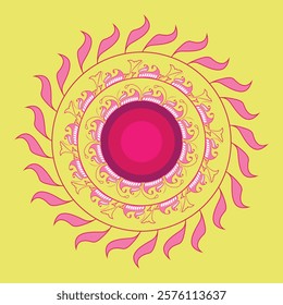 Beautiful pink color flower mandala design with yellow background