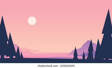 a beautiful pink color mountain landscape sunset