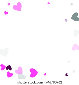 Beautiful Pink Confetti Hearts Falling on White Background. Invitation Template Background Design, Greeting Card, Poster. Valentine Day. Vector illustration