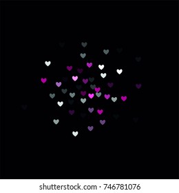 Beautiful Pink Confetti Hearts Falling on Black Background. Invitation Template Background Design, Greeting Card, Poster. Valentine Day. Vector illustration