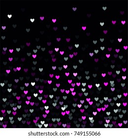 Beautiful Pink Confetti Hearts Falling on Black Background. Invitation Template Background Design, Greeting Card, Poster. Valentine Day. Vector illustration