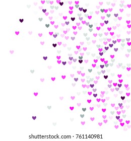 Beautiful Pink Confetti Hearts Falling on White Background. Invitation Template Background Design, Greeting Card, Poster. Valentine Day. Vector illustration