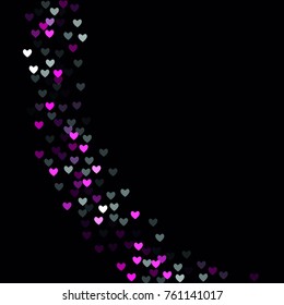 Beautiful Pink Confetti Hearts Falling on Black Background. Invitation Template Background Design, Greeting Card, Poster. Valentine Day. Vector illustration