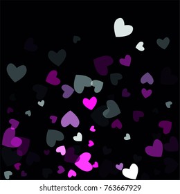 Beautiful Pink Confetti Hearts Falling on Black Background. Invitation Template Background Design, Greeting Card, Poster. Valentine Day. Vector illustration