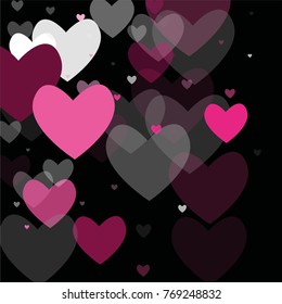 Beautiful Pink Confetti Hearts Falling on Black Background. Invitation Template Background Design, Greeting Card, Poster. Valentine Day. Vector illustration