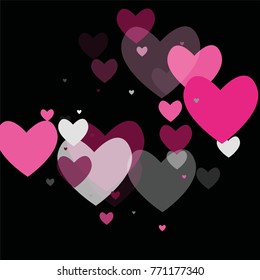 Beautiful Pink Confetti Hearts Falling on Black Background. Invitation Template Background Design, Greeting Card, Poster. Valentine Day. Vector illustration