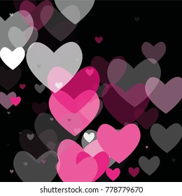 Beautiful Pink Confetti Hearts Falling on Black Background. Invitation Template Background Design, Greeting Card, Poster. Valentine Day. Vector illustration