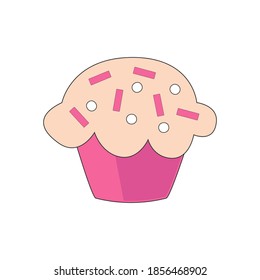 Beautiful pink cupcake isolated on white background. Vector illustration