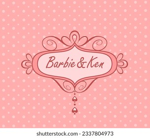 Beautiful pink design for wedding in Barbie style. Vignette on polka dot background. Part 1