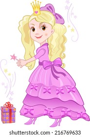 Beautiful pink fairy. Cute girl in a purple dress 