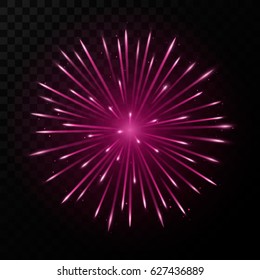  Beautiful pink firework on transparent black background. Vector illustration, eps 10.