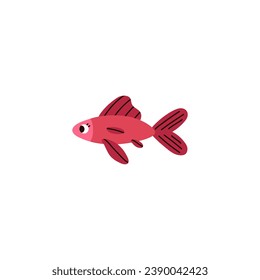 Beautiful pink fish. Cute small aquarium or tropical sea fish vector illustration. Cartoon aquarium marine fauna, aquatic pet isolated on white background