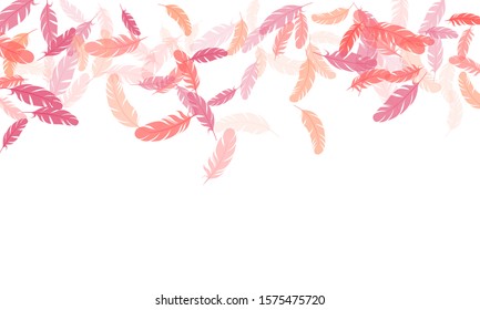 Beautiful pink flamingo feathers vector background. Smooth plumelet tribal ornate graphics. Angel wing plumage concept. Falling feather elements soft vector design.
