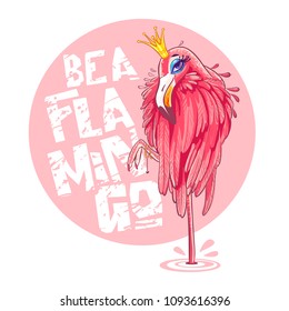 Beautiful pink flamingo. Vector Doodle graphics. Illustration for fashion design.