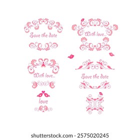 Beautiful pink floral decorative borders and frames set for fashion embroidery, baby girl arrival greeting card, book headers or wedding invitation. Part 4