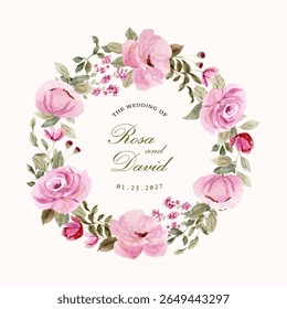 beautiful pink floral garden watercolor wreath