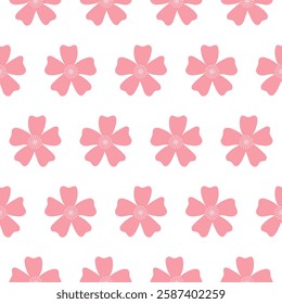 Beautiful pink floral pattern with various flowers on a white background creating a vibrant spring atmosphere.