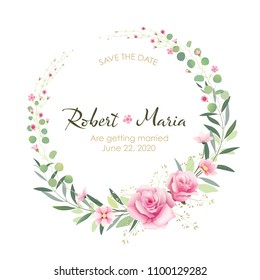 Beautiful pink floral wedding invitation card. Vector. Summer flower.