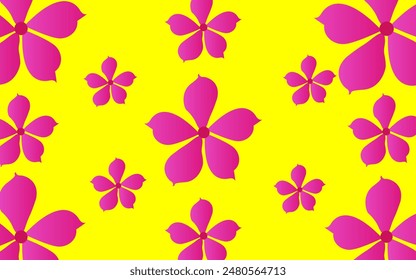Hermoso patrón de tela de flor rosa sobre un fondo amarillo para decorar ropa de moda.