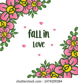 Beautiful pink flower frame, on a white backdrop, for design of various card fall in love. Vector