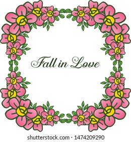 Beautiful pink flower frame, on a white backdrop, for design of various card fall in love. Vector
