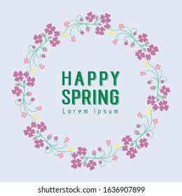Beautiful pink flower frame and unique leaf pattern, for happy spring greeting card design. Vector