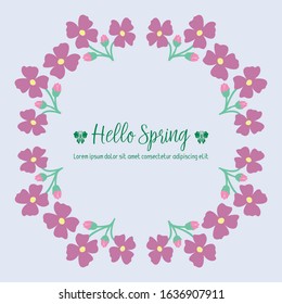 Beautiful pink flower frame and unique leaf pattern, for happy spring greeting card design. Vector