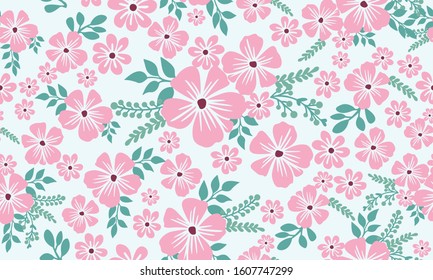 Beautiful pink flower pattern background for valentine, with unique leaf and floral design.