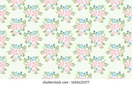 Beautiful pink flower pattern background for spring, with modern leaf and floral decor.