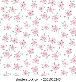 
Beautiful pink flower for valentine, with leaf and floral pattern modern decor.Vector floral seamless pattern in liberty style. Cute print in a small flower