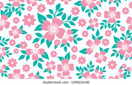 Beautiful pink flower of valentine, with modern leaf floral decor pattern.