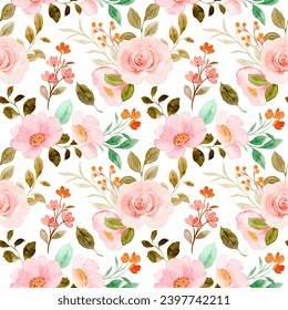 Beautiful pink flower watercolor seamless pattern for background, fabric, textile, fashion, wallpaper, wedding, banner, sticker, decoration etc.