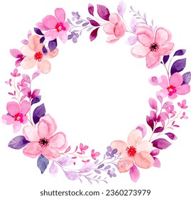 Beautiful pink flower wreath with watercolor for wedding, birthday, card, background, invitation, wallpaper, sticker, decoration etc.