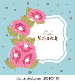 Beautiful pink flowers decorated greeting card design for the occasion of Muslim community festival Eid Mubarak celebrations. 