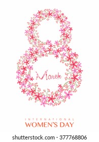 Beautiful pink flowers decorated text 8 March for Happy International Women's Day celebration.