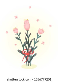 Beautiful pink flowers. Happy Easters day! Flowers cartoon
Vector illustration for card