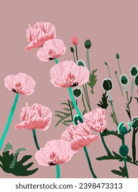 Beautiful Pink flowers and leaves patterns on pink background for web banner, branding package, fabric print, wallpaper, social media post, doodle, notes, book covers, wall decor.