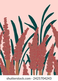 Beautiful pink flowers with the leaves patterns on pink background for branding package, fabric print, wallpaper, social media post, doodle, notes, book covers, wall decor.