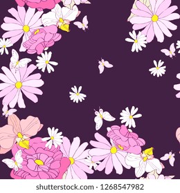 beautiful pink flowers , on a white, pattern