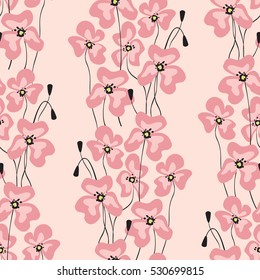 Beautiful pink flowers in the seamless pattern for the textile