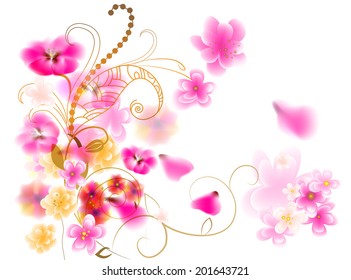Beautiful pink flowers summer vector background